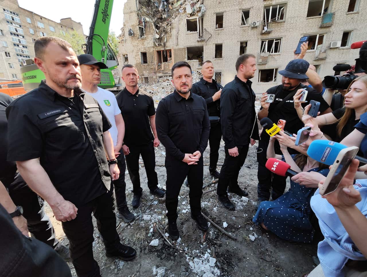 President Zelenskyy visits apartment block in Kyiv damaged by Russian attackPresident Zelenskyy visits apartment block in Kyiv damaged by Russian attack
