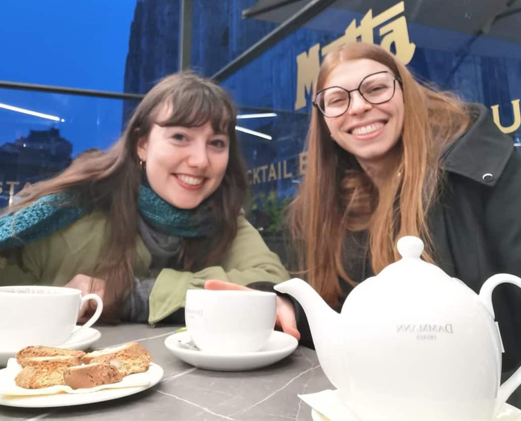 Lily Patchett in Milan, with her language partner Pamela, in January 2023.