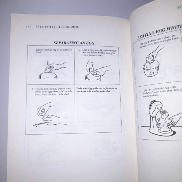 An iAn illustration from The Commonsense Cookery Book showing readers how to separate an egg.
