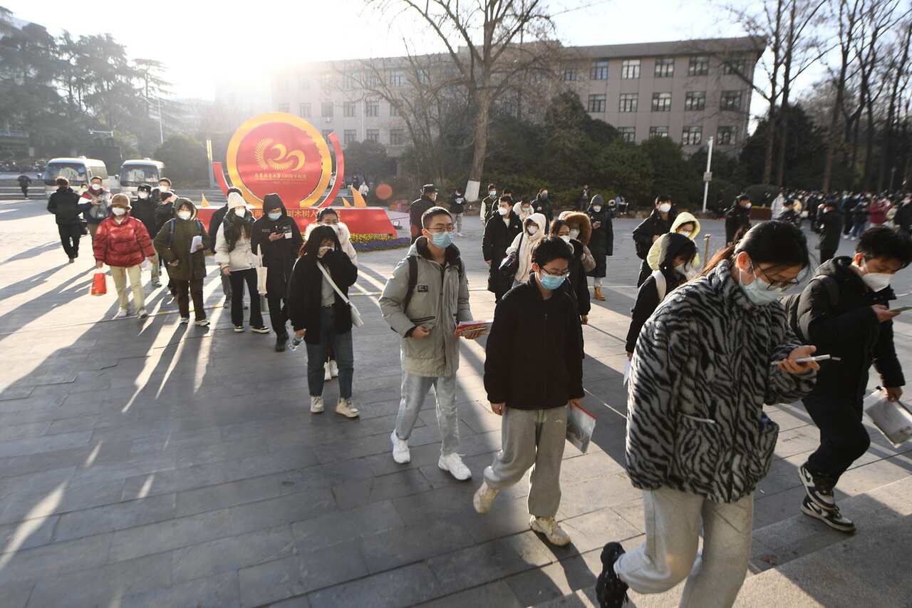 Some Chinese students in line for an examination