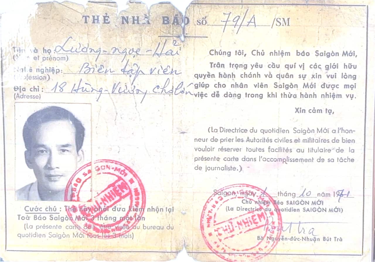 Thẻ nhà báo của ông Lương Ngọc Hải. Credit: Lương Đắc Thắng