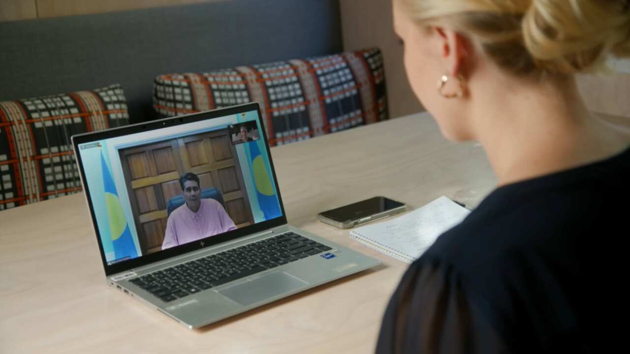 President Surangel Whipps Jr speaks to SBS reporter Lucy Murray via Zoom. 