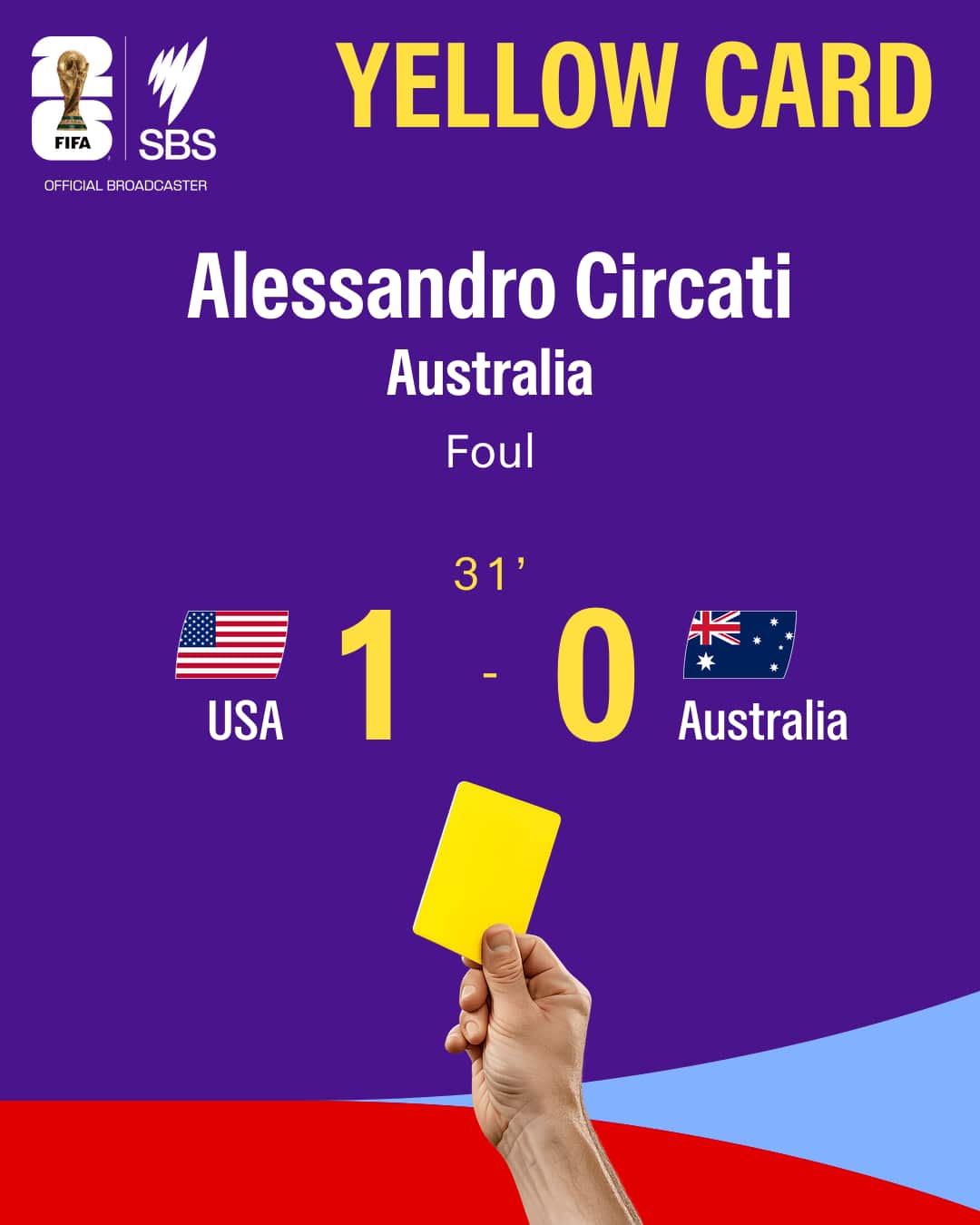 A graphic depicting a yellow card for Australia
