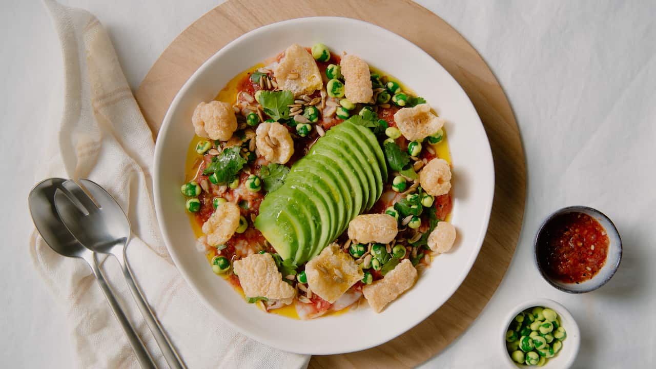 Prawn fiesta with fire-roasted salsa