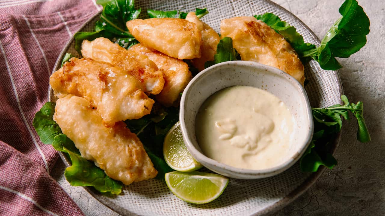 Beer-battered fish with wasabi mayonnaise