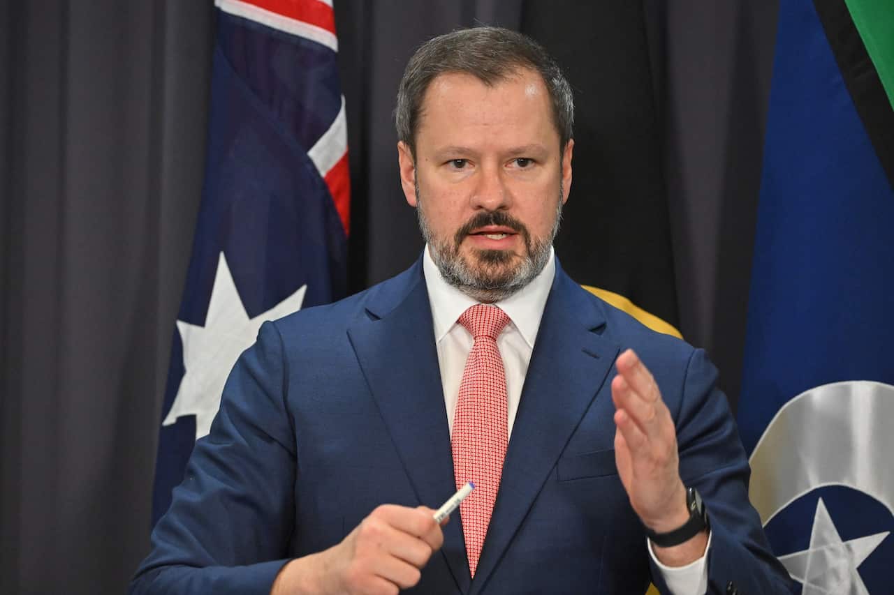 Ed Husic at a press conference.