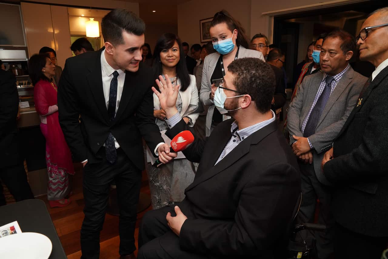 Greens Senator Jordon Steele-John attended the embassy opening. 