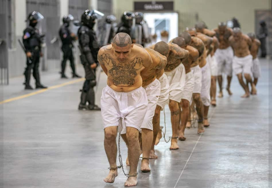 Inmates of the Center for the Confinement of Terrorism (CECOT),  a new mega-prison in Tecoluca, El Salvador.