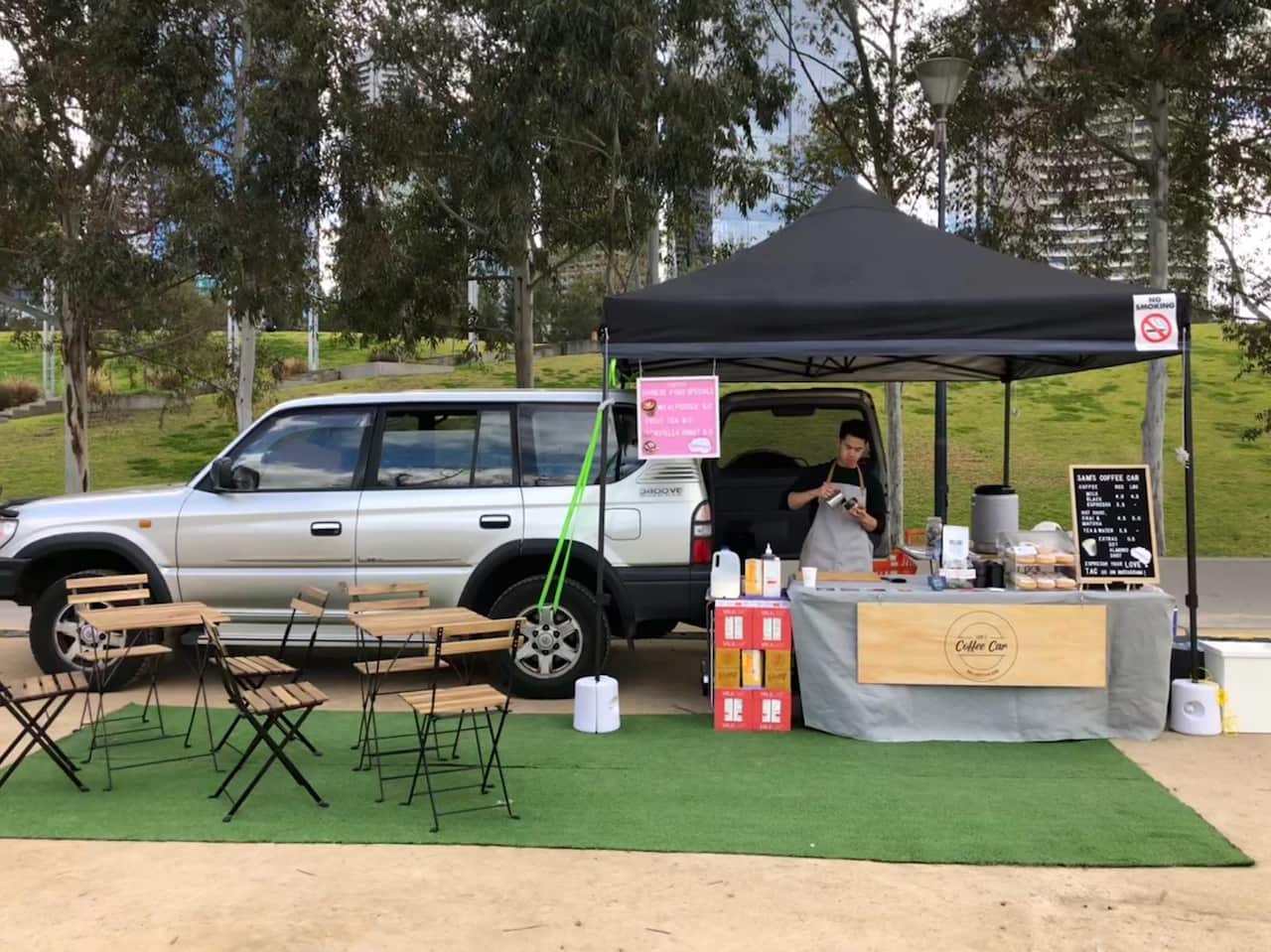 Sam and his mobile coffee stall.jpeg