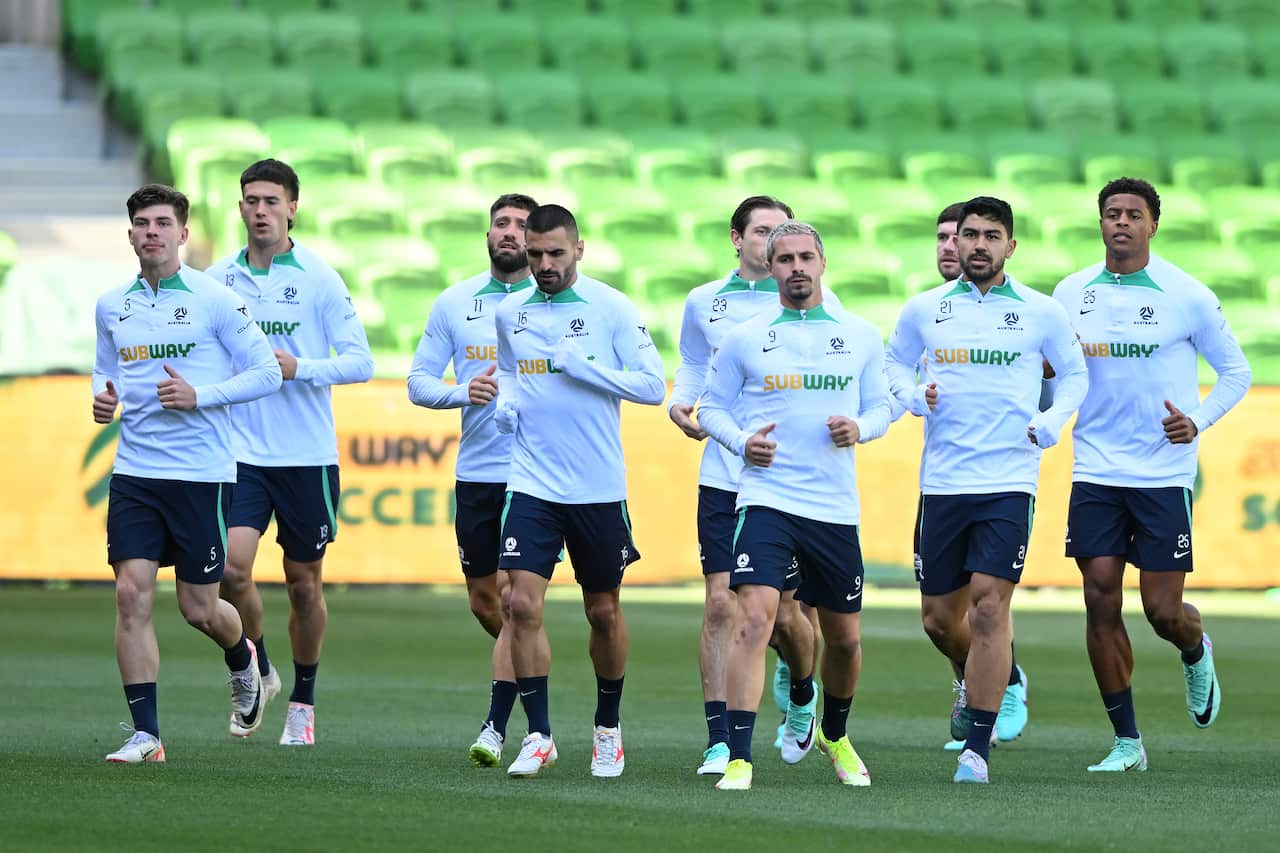 Socceroos players in training