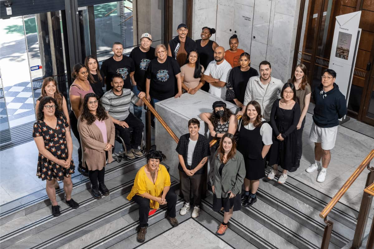 Members of the 10 shortlisted projects as part of the Digital Originals Workshop in 2023 hosted by SBS, NITV and Screen Australia