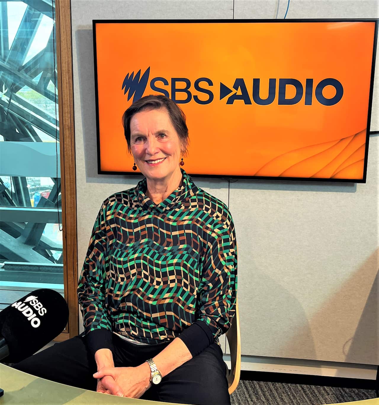 Dr Cathie Elder at SBS Melbourne Studios, May 2026