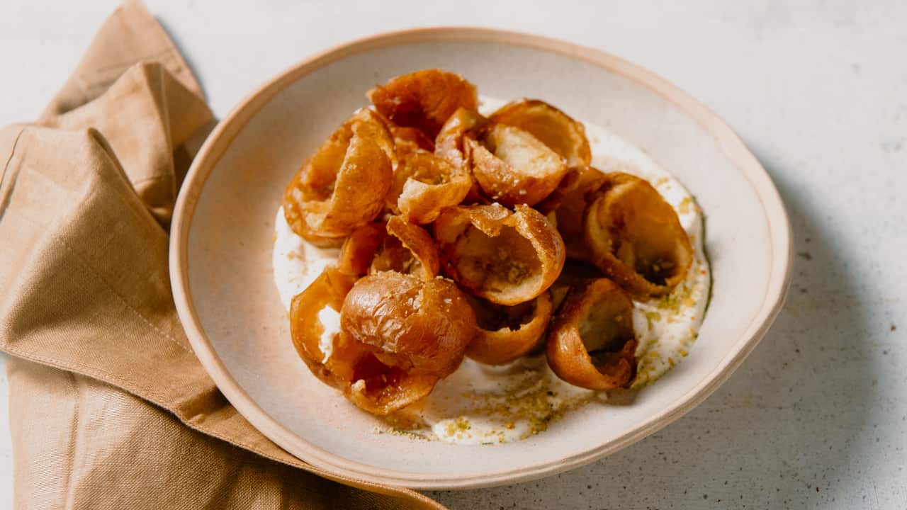 Potato skins with lemon and rosemary salt  