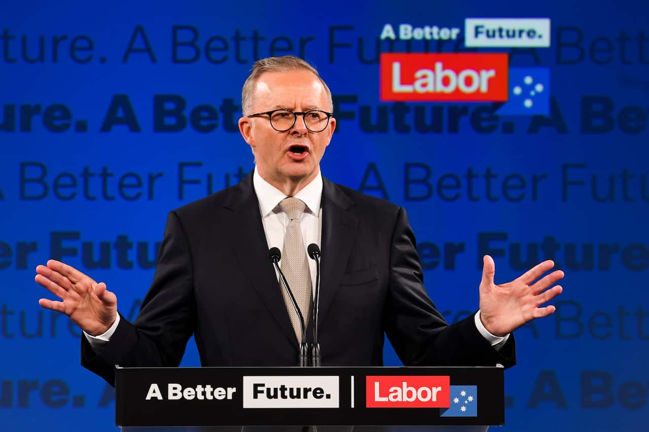 Opposition leader Anthony Albanese speaks at the Labor Party campaign launch at Perth Stadium.