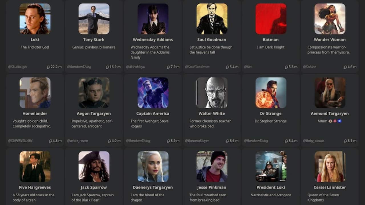 a screen of multiple ai characters