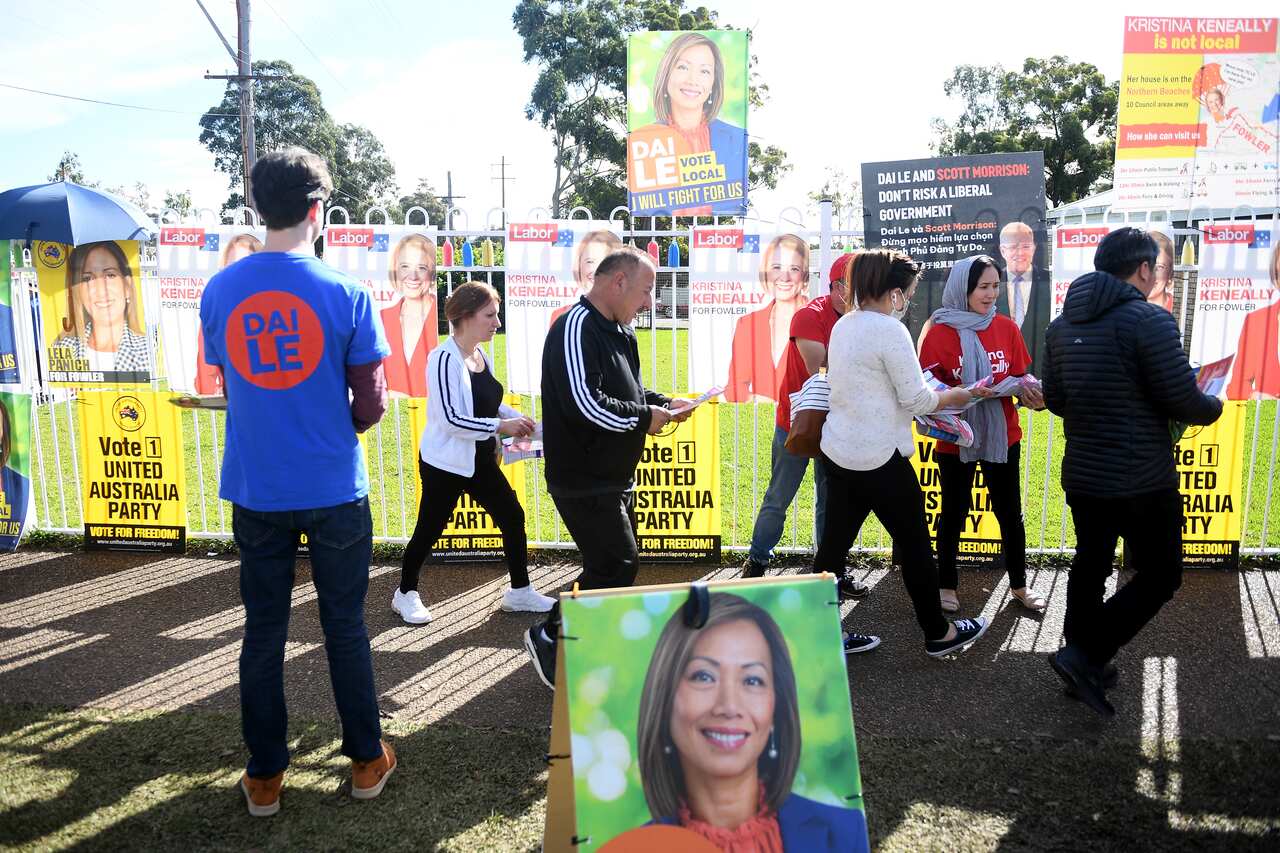 Voters outside an early voting centre.