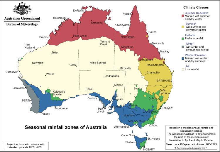 Seasonal rainfall zones of Australia - credit BOM.png