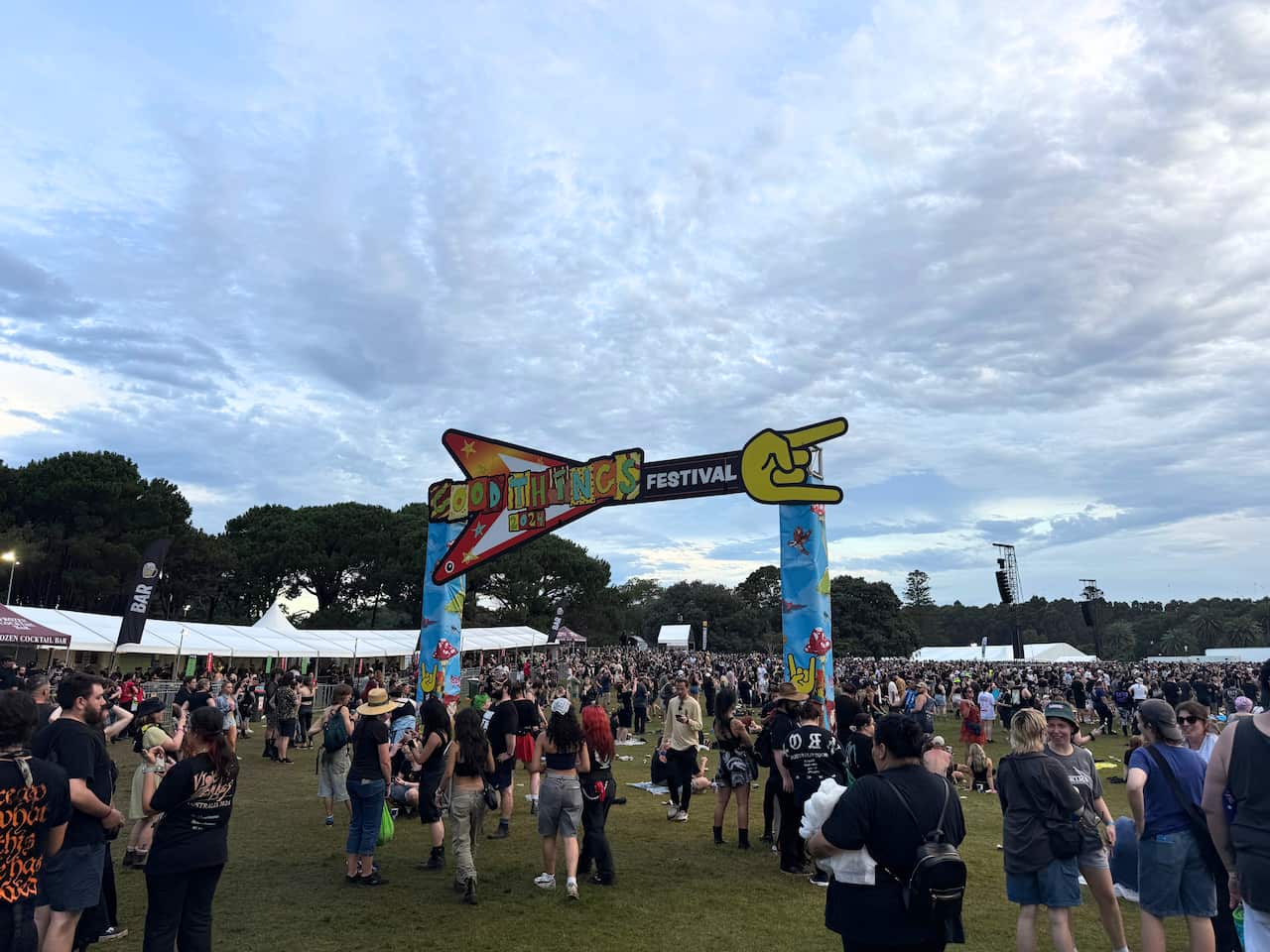 The crowd scattered at a music festival.