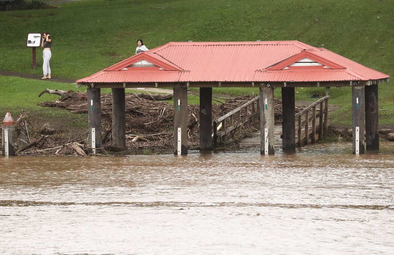 Floodwaters are seen in Murwillumbah in northern NSW, Friday, February 25, 2022. 