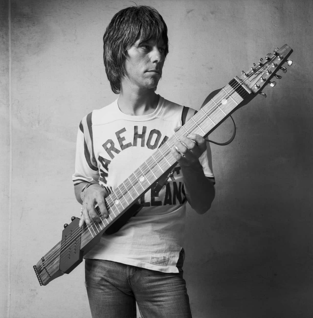 Black and white photo of Jeff Beck 