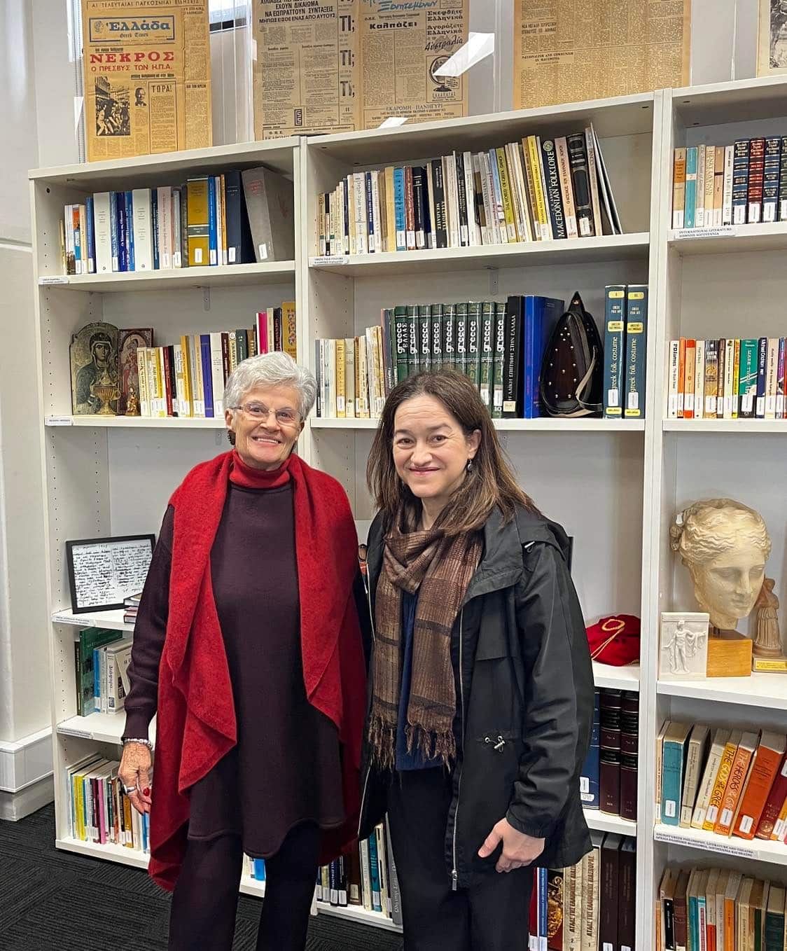L-R Rena Frangioudaki OAM, Dr Stephie Nikoloudi at the Dardalis Archives, La Trobe University, September 2023.jpg