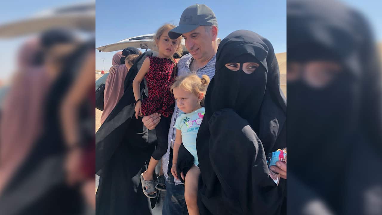 Kamalle Dabboussy with his daughter, Mariam Dabboussy, and grandchildren in Al-Hol camp in Syria in 2019.