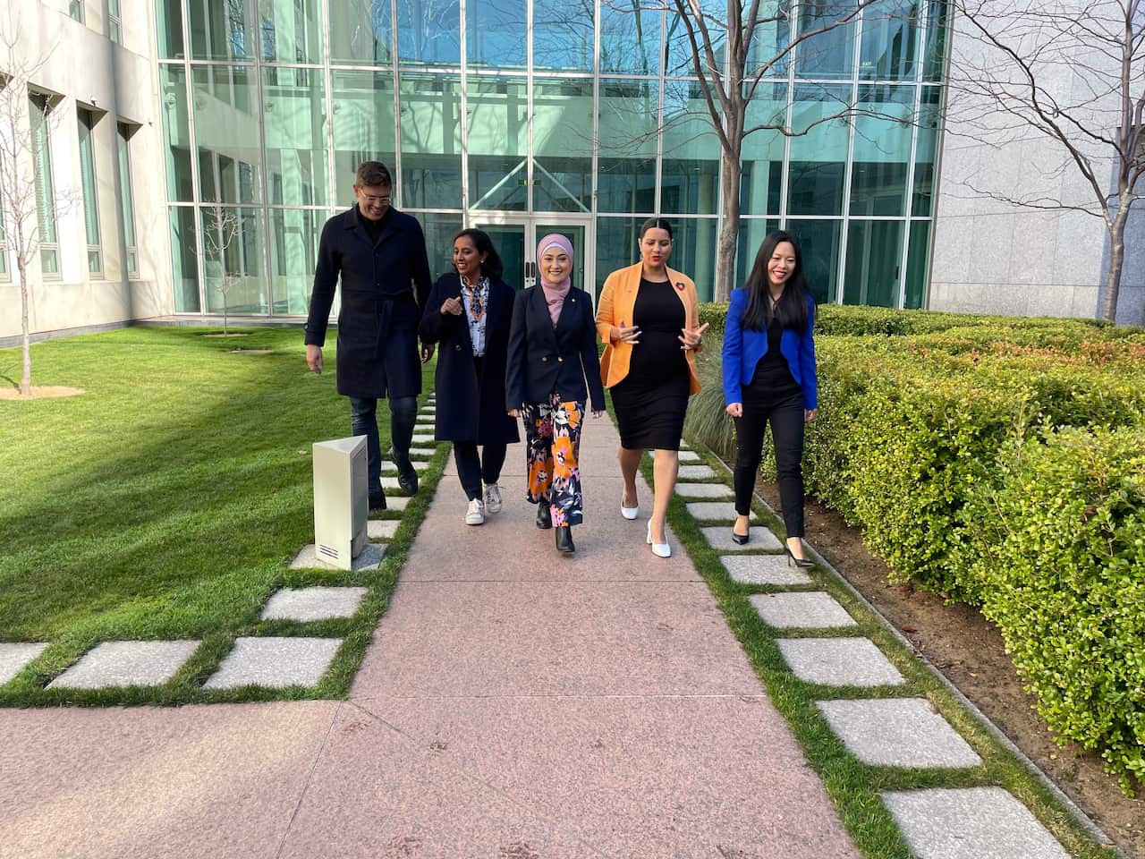 Jerome Laxale, Michelle Ananda-Rajah, Fatima Payman, Jana Stewart and Sally Sitou (from left to right)