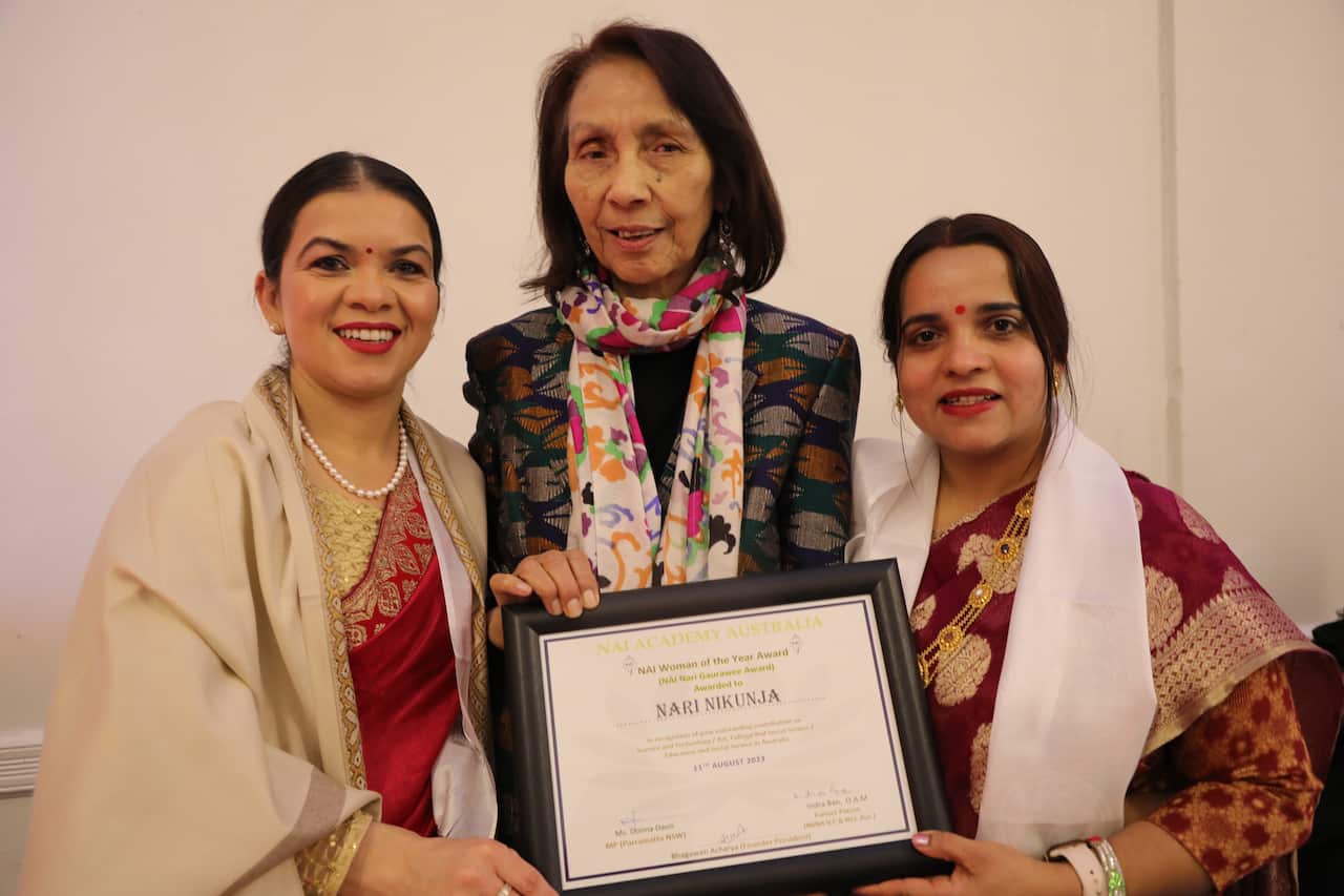 At the Teej celebration in Sydney, Nari Nikunja Australia was honored for its contributions to art and social services.