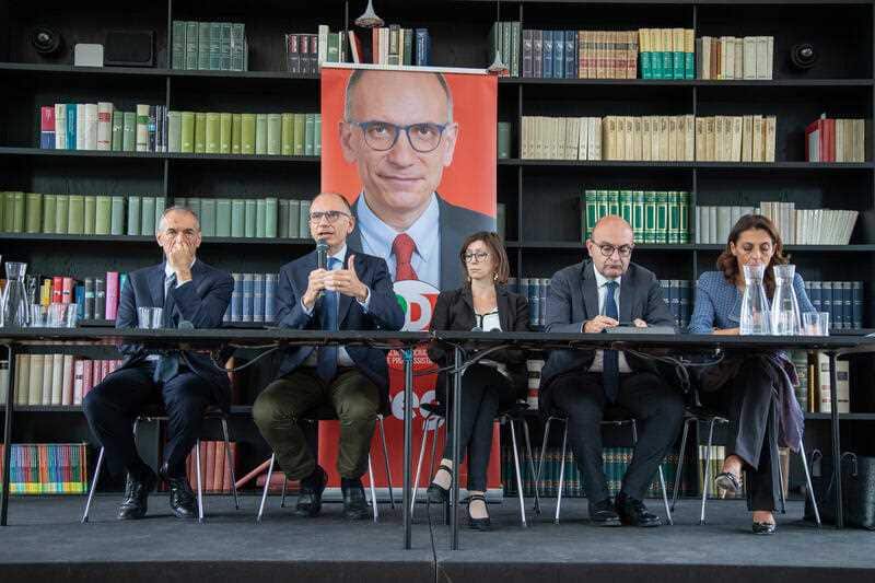 Enrico Letta, Carlo Cotterelli, Silvia Roggiani, Antonio MIsani and Irene Tinagli at a press conference on September 21.