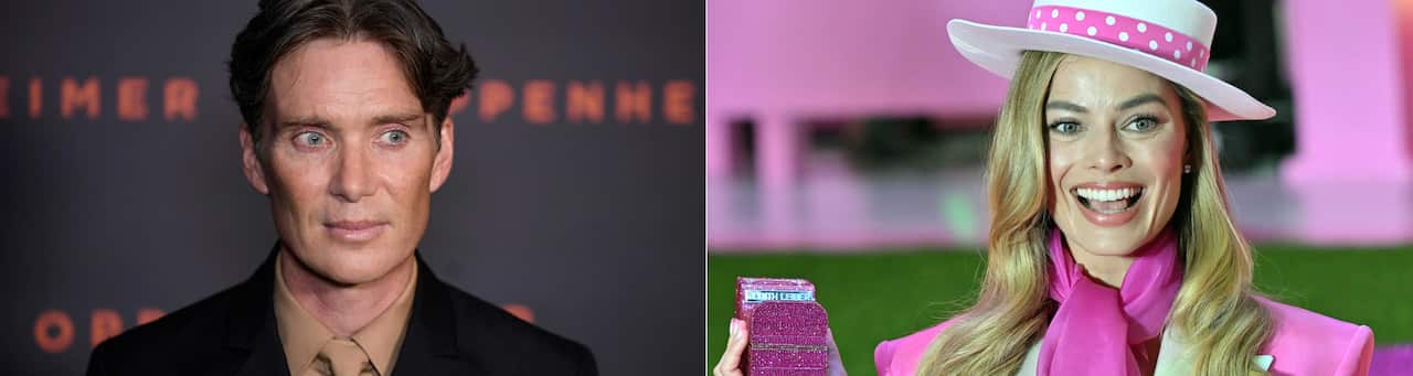 A combined image of Cillian Murphy and Margot Robbie