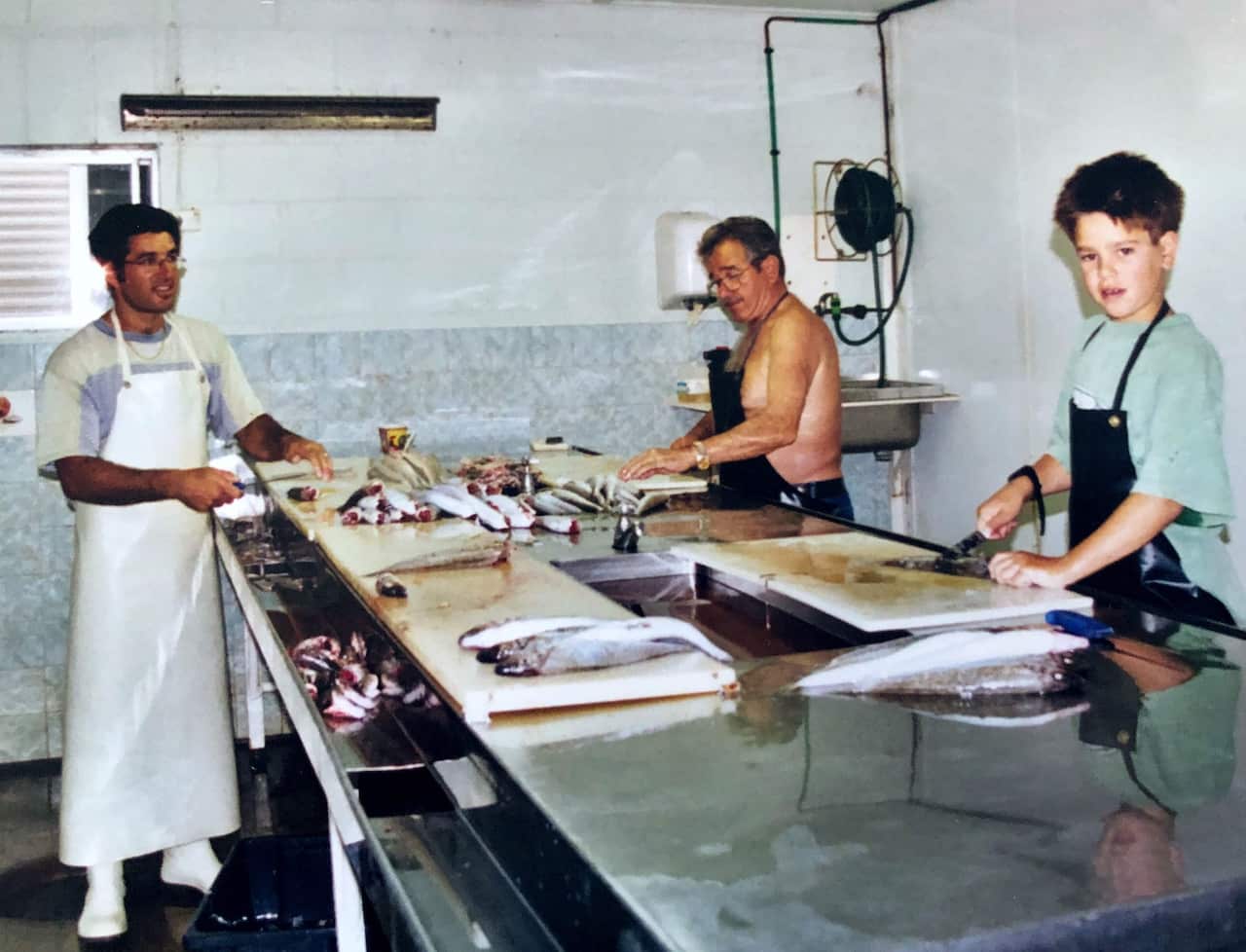 Pic 4 processing fish - 3 generations kon-nick-steve.JPG
