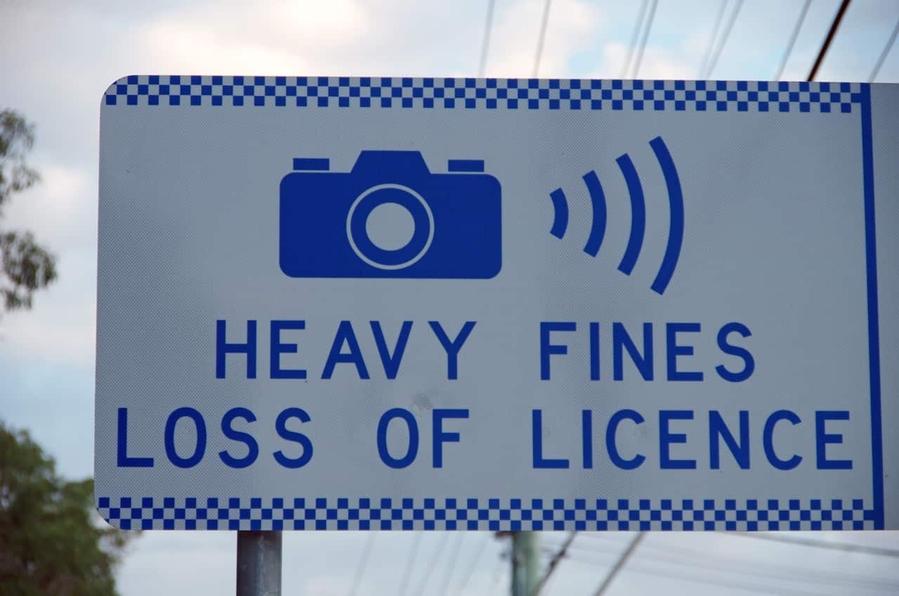 'Heavy fines: Loss of licence' speed camera sign